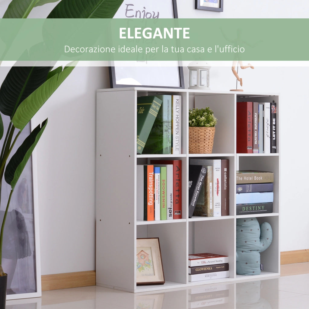 EasyComfort Libreria Bianca per Casa e Ufficio, Scaffale dal Design Moderno con 9 Scomparti in Legno, 91x29.5x91cm