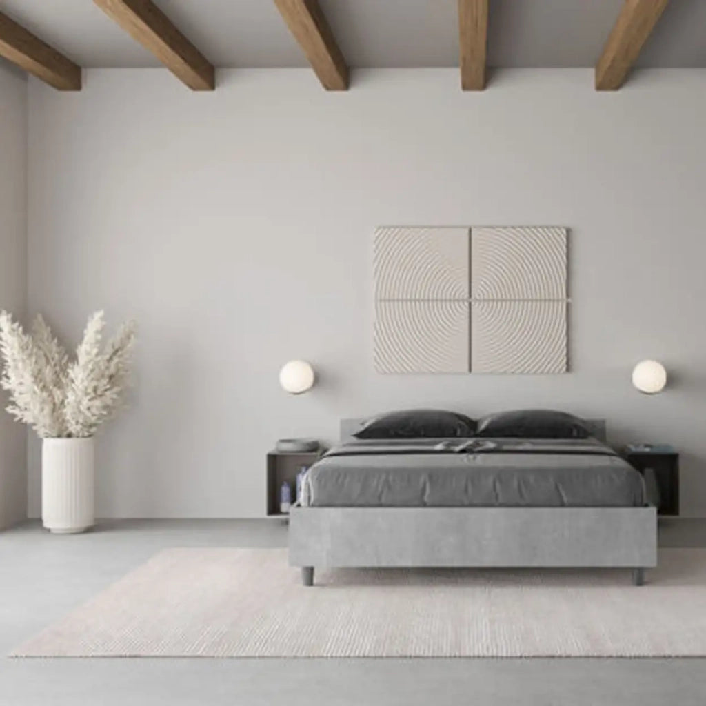 Letto matrimoniale francese con rete 140x200 cemento Nuamo