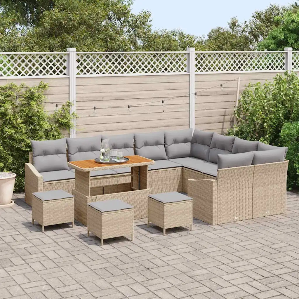 Set Divano da Giardino con cuscino 13 pcs Beige polyrattan 3362702