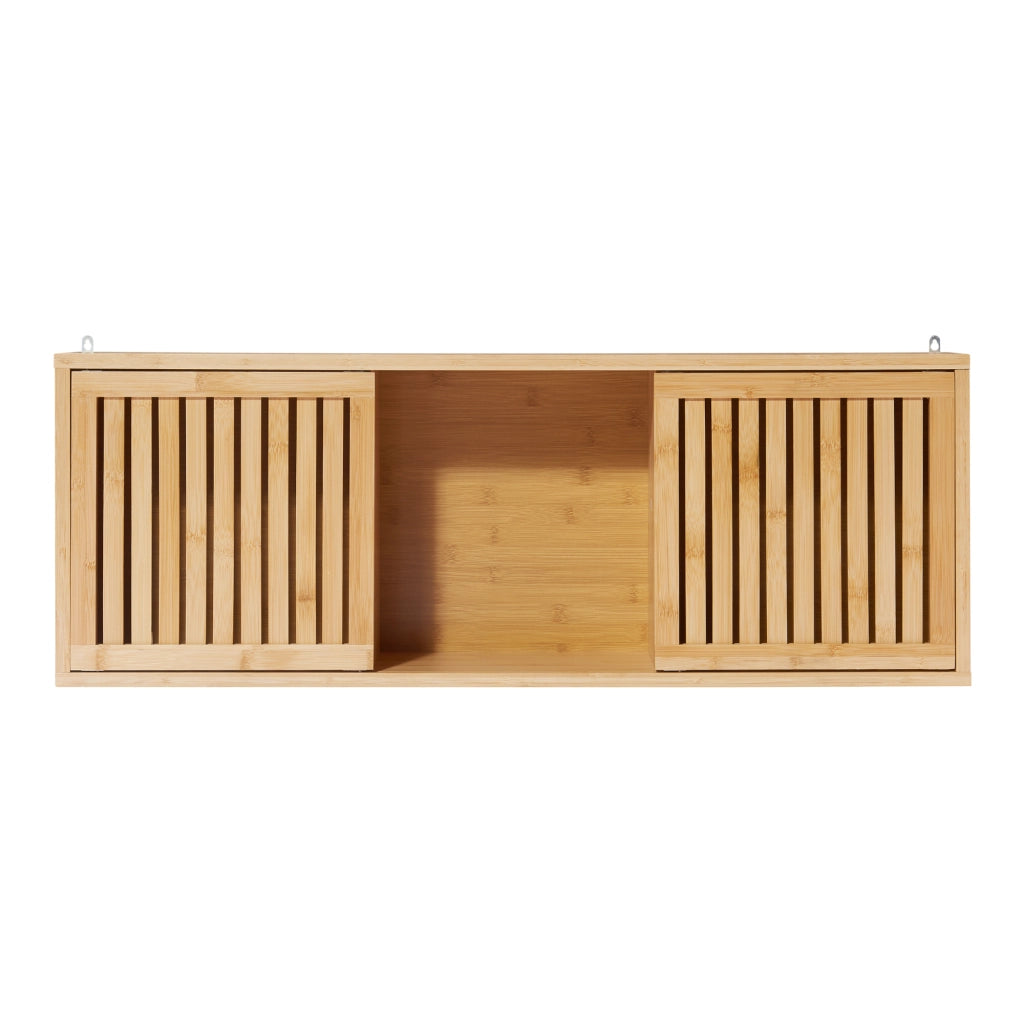 Armadietto da Parete Ypäjä con Ante Scorrevoli 93x20x33 cm Bambù Naturale [en.casa]