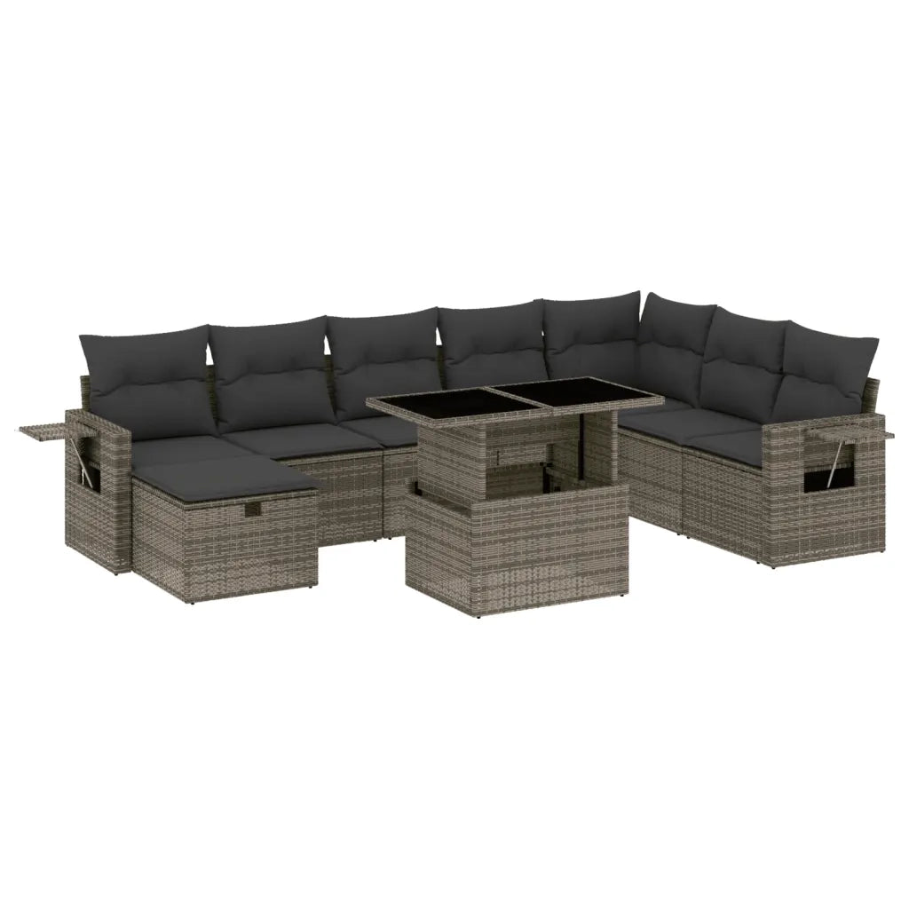Set Divano da Giardino 9 pz con Cuscini Grigio in Polyrattan 3275030