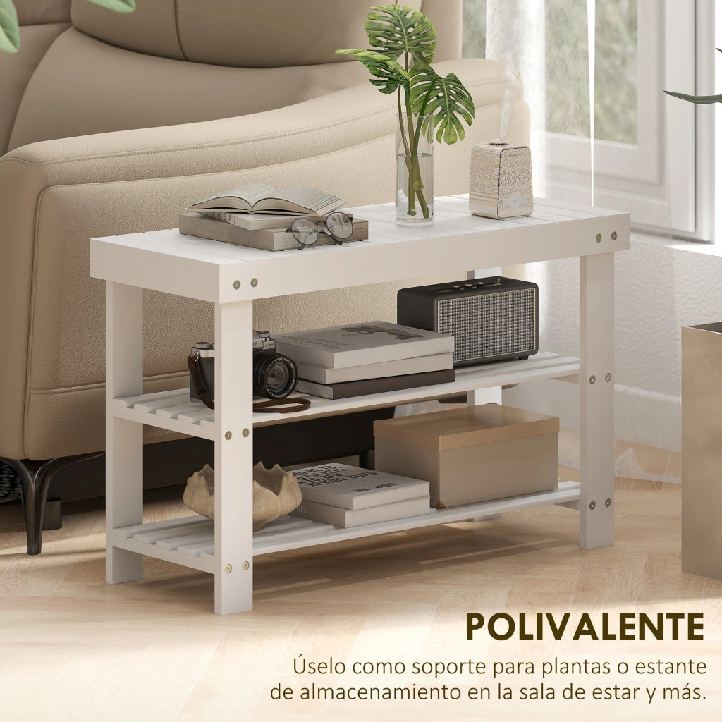 Cassettiera Scarpiera in Bambu con Seduta e Ripiani ¨C Zephmum ¨C Bianco 70x28x45 cm