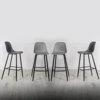 E-STYLO Sgabello da cucina in polipropilene grigio scuro e gambe in metallo nero con poggiapiedi, 47.5cm X 37cm H. 91.5cm.
