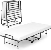Brandina Pieghevole con Materasso, Letto Portatile per Ospiti con Telaio in Metallo Resistente, Letto Singolo con Ruote Bloccabili, 194x90 cm, Carico 220 kg