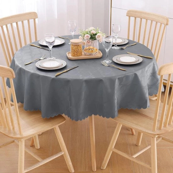 Tavolo da pranzo impermeabile con effetto lotus alta qualità (350 g/m²) circolare 140 cm tovagliato da tavolo con decorazioni tovagliato da tavolo impermeabile tovaglioli protezione contro macchie facile da pulire grigio