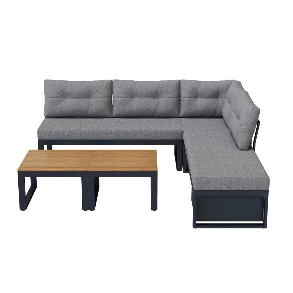 Set da giardino modulare 191.5x191.5x79 cm con contenitore; poliestere grigio