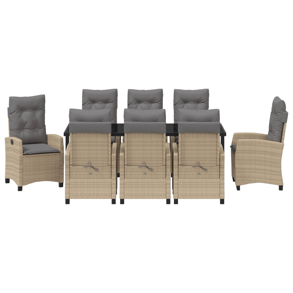 Set da Pranzo da Giardino 9 Pezzi con Cuscini Beige in Polyrattan