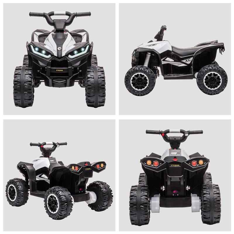 QUAD PER BAMBINI 3-5 ANNI ELETTRICO 12V, 2 VELOCITÀ, RUOTE LARGHE CON SOSPENSIONI E FARI LED, BIANCO