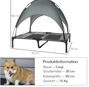 Letto rialzato per cani con baldacchino removibile grigio