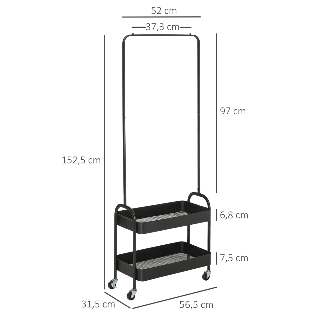 Appendiabiti mobile in metallo con ripiano per scarpe ¨C zephmum ¨C Nero