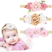 Set di cinture per bambine - 3 pezzi con nastro di grosgrain e fiori in nylon - Rosa
