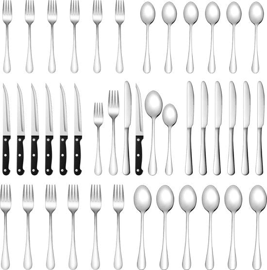 Set di stoviglie in acciaio inossidabile da 36 pezzi per 6 persone - Lustrato a alta lucidità con forchetta da steak inclusa