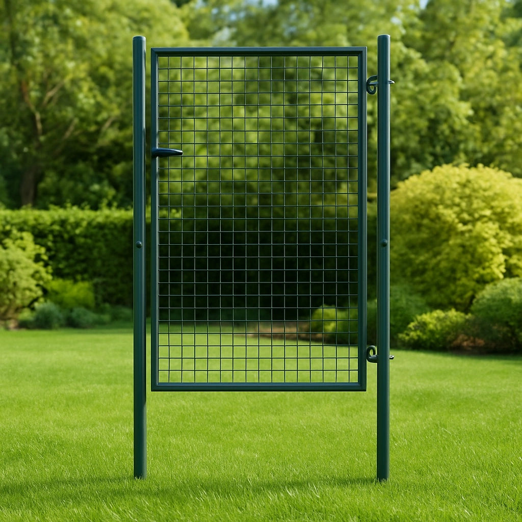 Cancello Pedonale in Metallo Verde 106x171 cm con Chiave per Recinzione Giardino