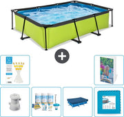 Piscina Rectangolare con Cornice Lime - 300 x 200 x 65 cm - Compreso Set di Manutenzione - Copertura - Piastrelle - 7 pezzi