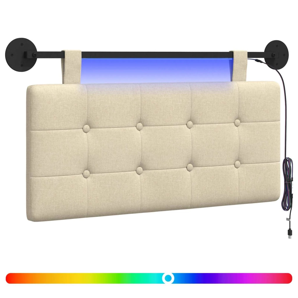 Testiera sospesa Con luce LED Crema Tessuto