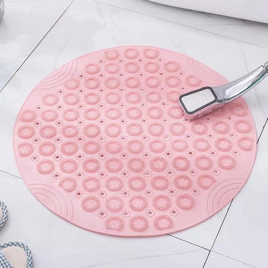 Matte ronde in PVC con superficie antiscivolo, con sistema di aspirazione e fori di drenaggio, lavabile in macchina (55 x 55 cm, rosa)
