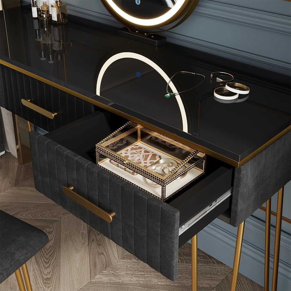 Vicco Tavolo da toeletta Ruby, Bianco, 100 cm con illuminazione LED e sgabello, Spazio per trucco, prodotti per capelli e cura sempre a portata di mano