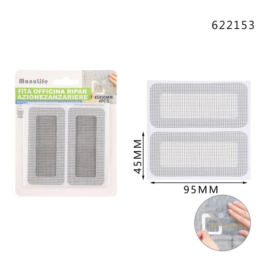 Trade Shop - Set 4 Toppe Adesive A Rete Grigia Per Riparazione Fori Strappi Zanzariere 45x95mm 622153 -