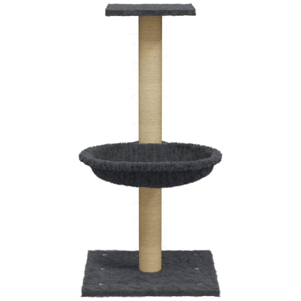 Tiragraffi per gatti Mobili per arrampicata su torre Tiragraffi piattaforma da arrampicata con tiragraffi in sisal scuro 74 cm grigio 02_0022444