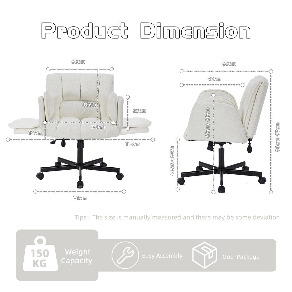 Sedia da Ufficio Girevole con Braccioli Pieghevoli e Rotelle ¨C MINIMAL ¨C Beige, Regolabile in Altezza