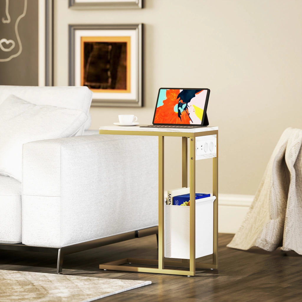 Tavolino da caff¨¨ con piano in vetro temperato e stazione di ricarica ¨C zephmum ¨C 46x25x62,5 cm bianco