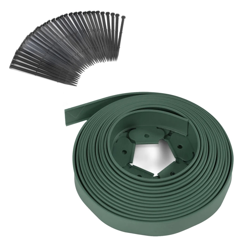 IDMarket - Bordature per prato flessible 10 mt verde altezza 5 cm + 30 picchetti
