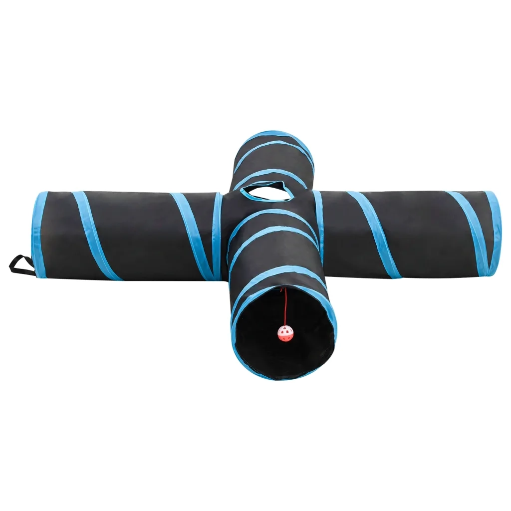 vidaXL Tunnel per Gatti a 4 Vie Nero e Blu 132 cm in Poliestere