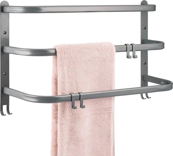 Supporto per asciugamano a parete, 3-trappiste, supporto per asciugamano per parete da appendere, grigio