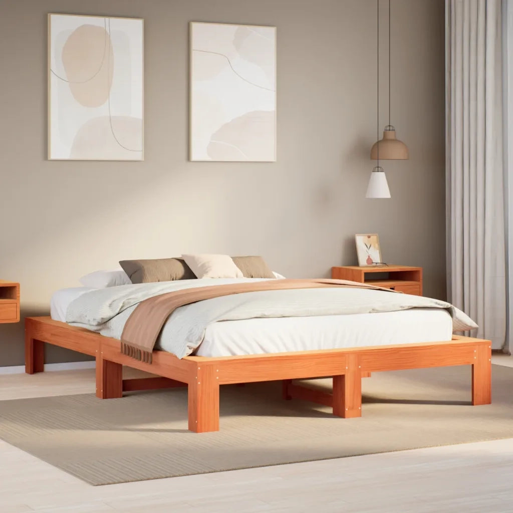Letto senza Materasso Marrone Cera 150x200 cm in Legno di Pino