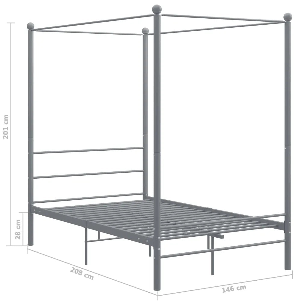 Letto a Baldacchino Grigio in Metallo 140x200 cm 325062