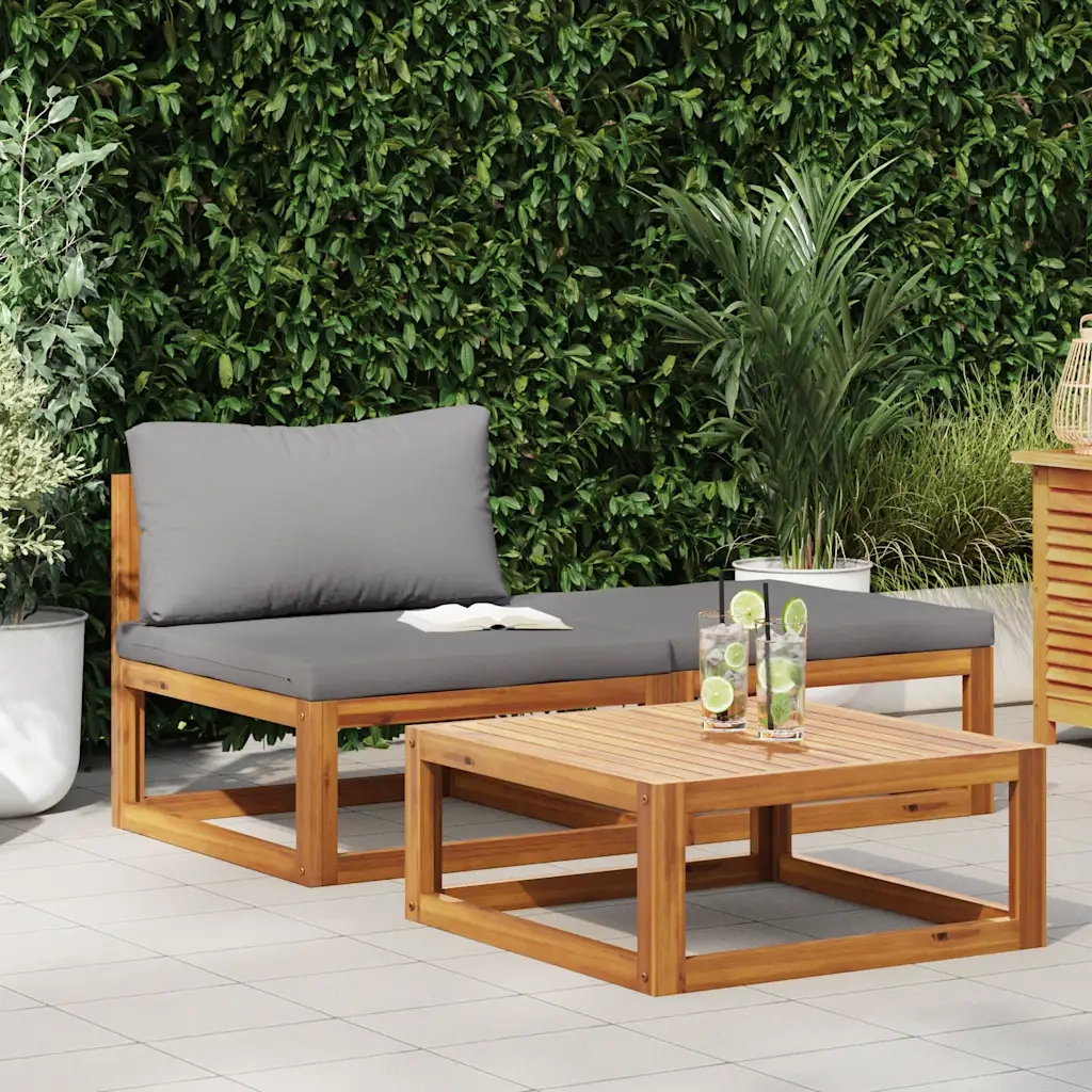 Set Divani da Giardino 3 pz con Cuscini in Massello di Acacia 311854