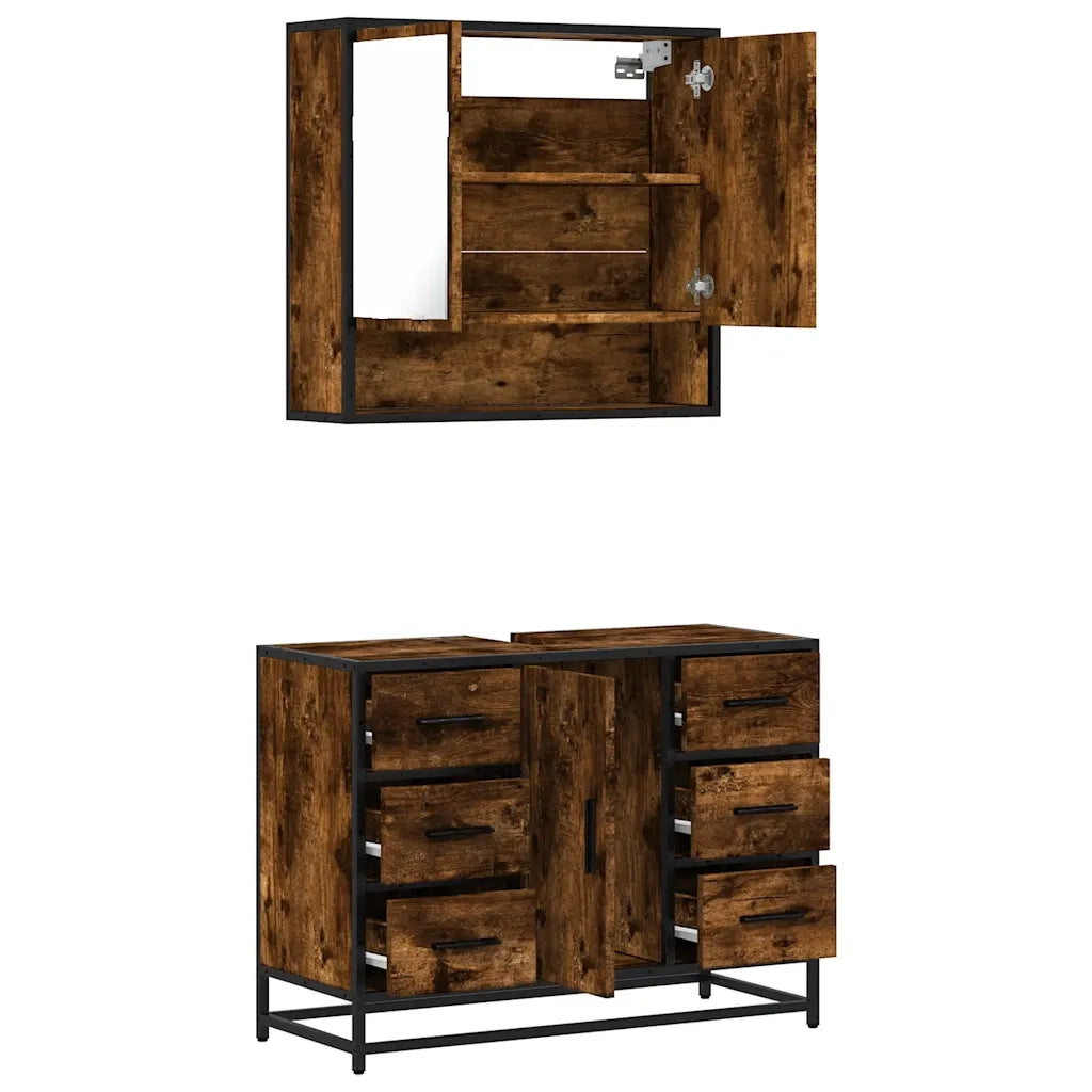 Set Mobili da Bagno 2 pz Rovere Fumo in Legno Multistrato 3300932