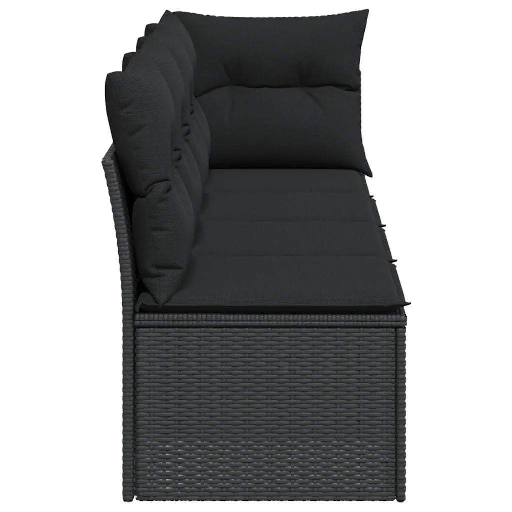 Divano da giardino con cuscini 4 Posti-Sofa da Giardino-Divano da esterno nero in polyrattan 755920