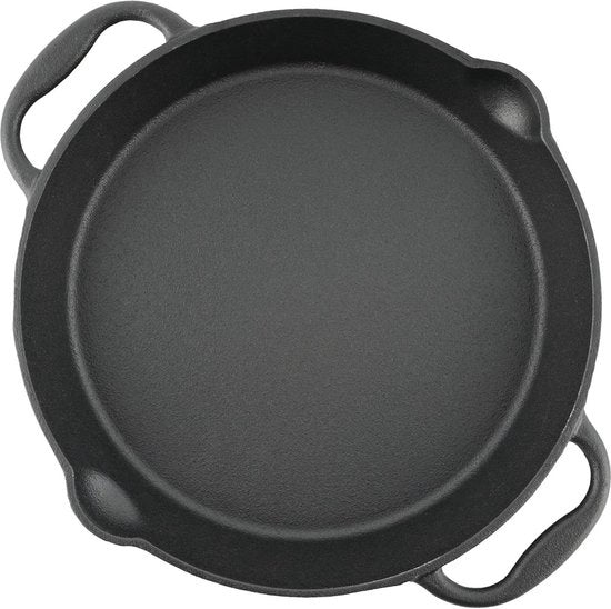 Grillpan in acciaio inox con due maniglie e due beccucci per versare - diametro 25 cm - padella da servire con maniglie aggiuntive