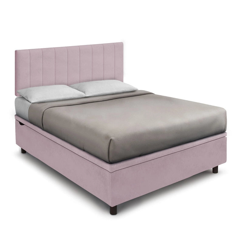 Letto imbottito Matrimoniale 160x200 cm Vertical - Contenitore,Glicine,Microfibra
