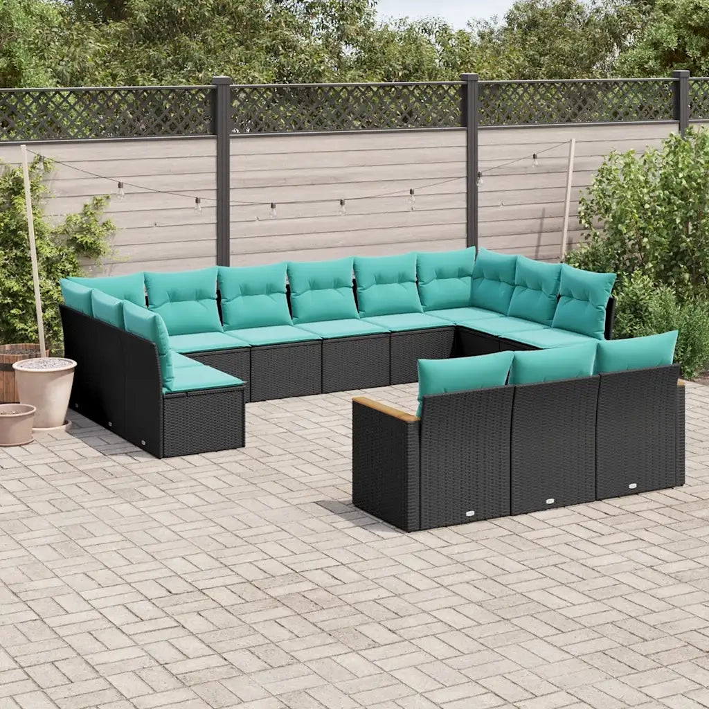 Set Divani da Giardino 13 pz con Cuscini Nero in Polyrattan 3226456