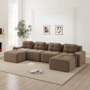 Divano Modulare Chaise Longue 4 Posti ¨C MINIMAL ¨C Velluto a Coste Marrone, Braccioli