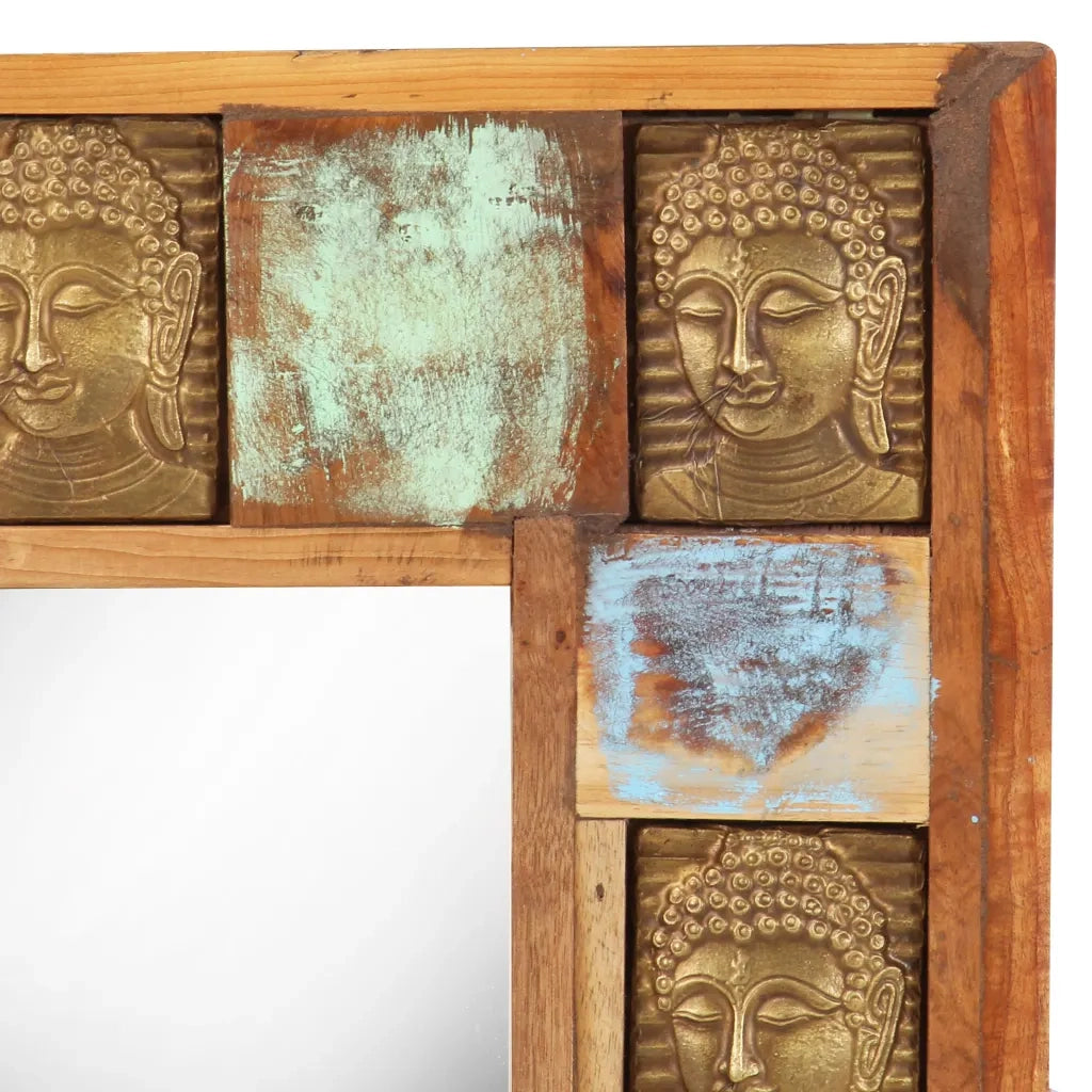 Specchio Decorato con Buddha 50x50cm Legno Massello di Recupero 321813