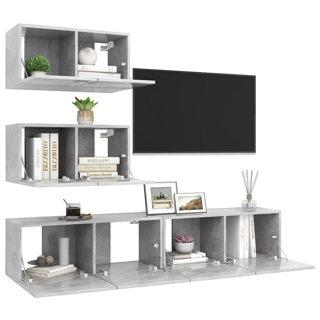 Set di Mobili Porta TV 4 pz Grigio Cemento in Legno Multistrato 3079130