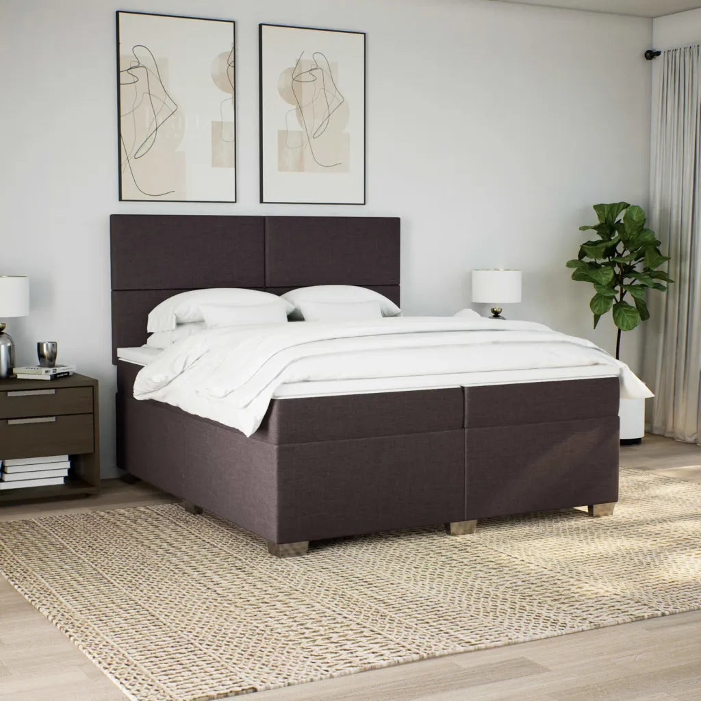 Giroletto a Molle con Materasso Marrone Scuro 200x200cm Tessuto