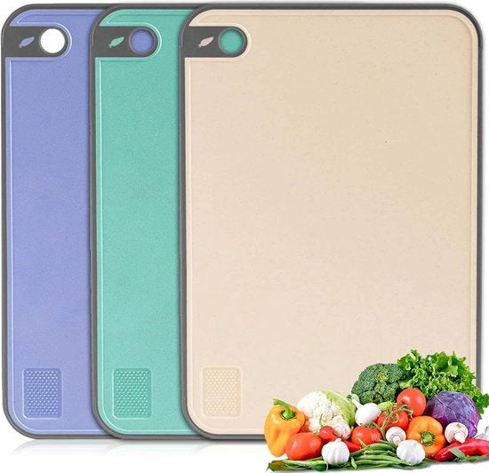Set di Piatti in Plastica per Tagliare con Manico e Cucchiaino - Antibatterico - 3 Piatti - Dimensioni 35 × 23 cm