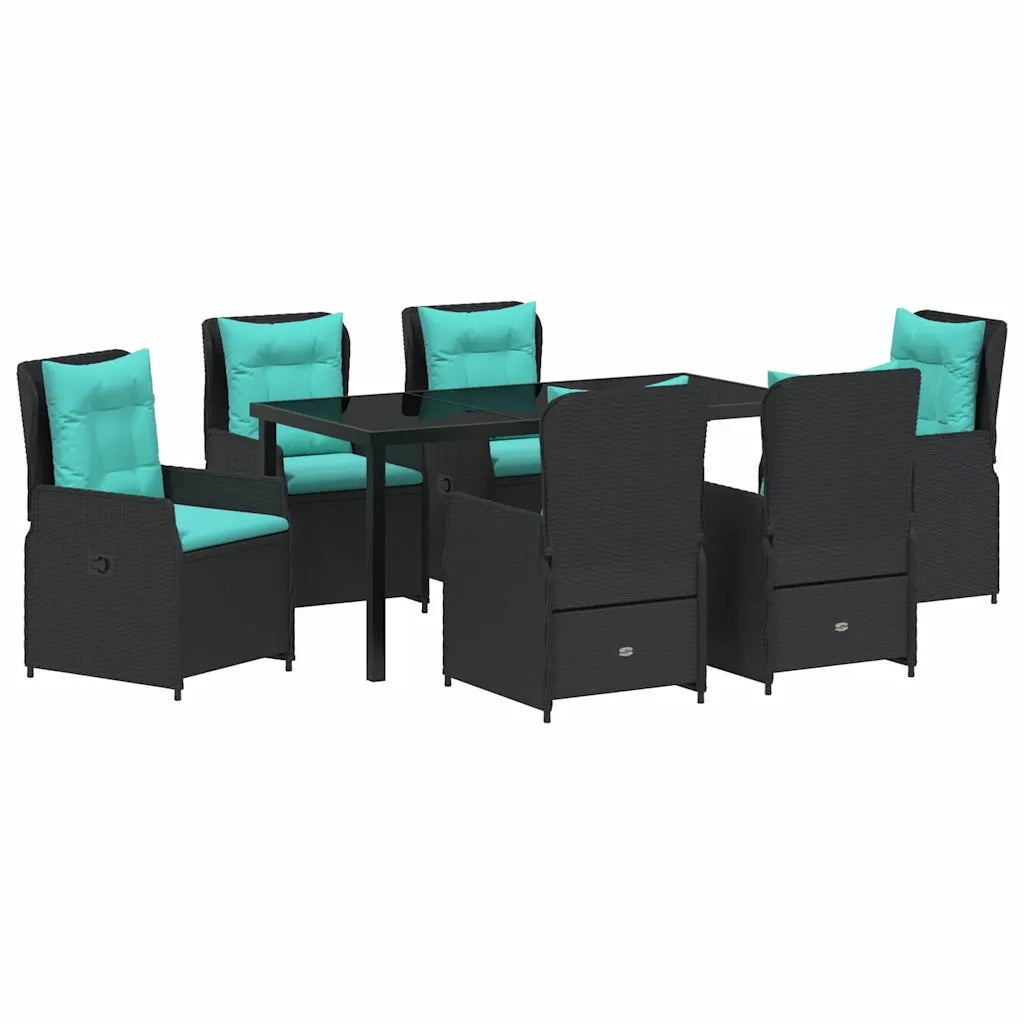 Set da Pranzo per Giardino 7 pcs Nero Poly Rattan 3381041