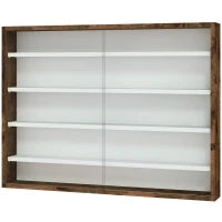 Bacheca Portaoggetti a 4 Ripiani Regolabili, Vetrina a Muro in Vetro e Legno, 80x9.5x60 cm, Marrone