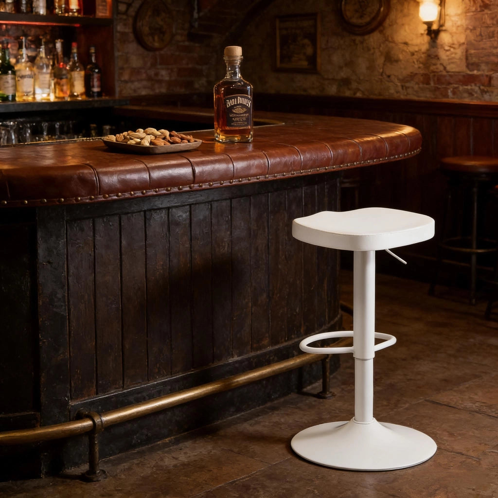 Sgabello da bar girevole regolabile in altezza con seduta ergonomica in legno massello e metallo bianco per cucina