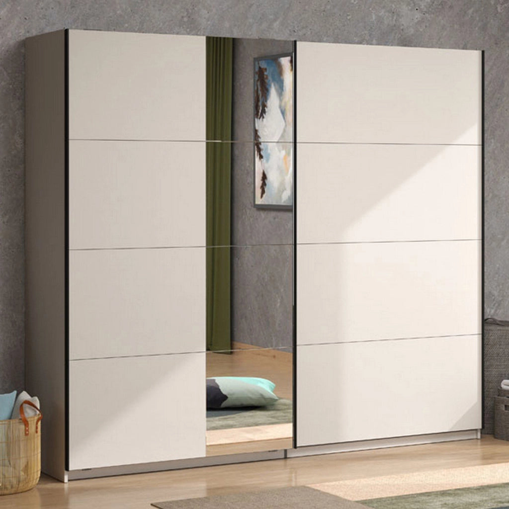 Armadio Camera da Letto Resiutta, Guardaroba Grande Appendiabiti, 245x217.5h cm Bianco Crema