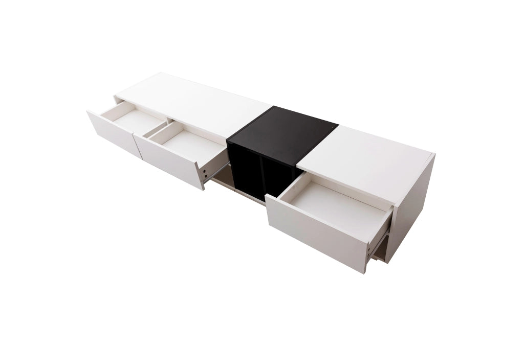 Mobile TV con 3 Cassetti e 2 Vani Aperti; Finitura Lucida; Stile Moderno; 190??40??42 cm; in Pannello Truciolare; Bianco