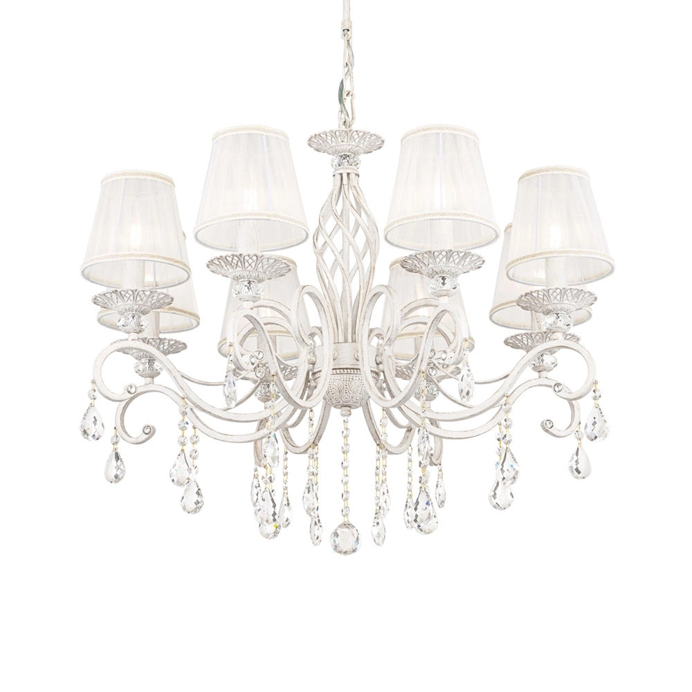 Lampadario Shabby Chic Grace Metallo Bianco 8 Luci Diffusori Bianchi