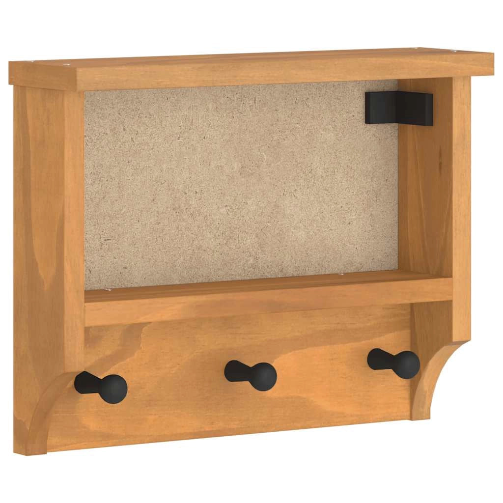 Appendiabiti da parete salvaspazio 45 x 12 x 35 cm con 3 ganci stile rustico legno di pino massiccio 02_0056686