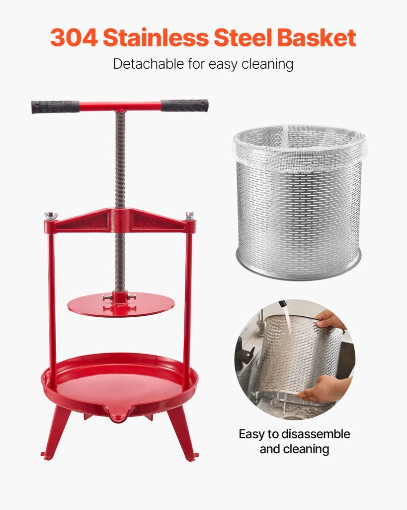 Pressa Manuale per Frutta e Vino 14L LD-BP1402 Cesto in Acciaio Inox Torchio Verticale Robusto e Pratico per Uva e Sidro