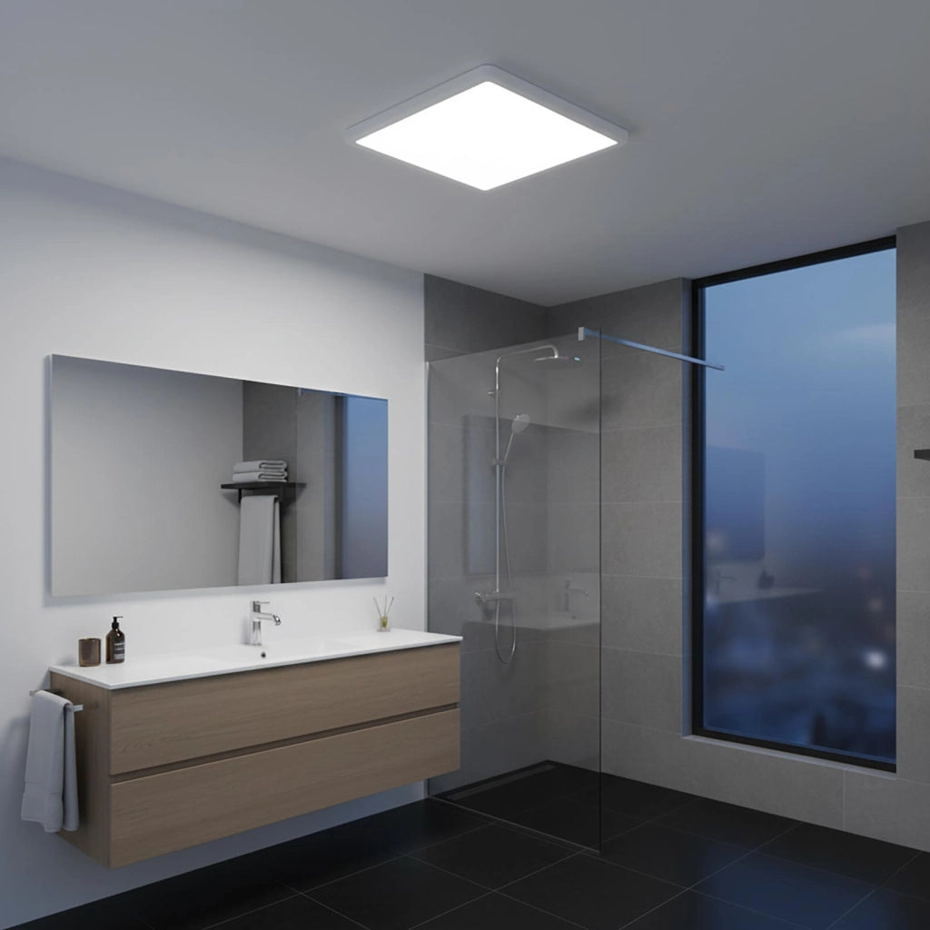 Plafoniera quadrata sottile design moderno LED 45W CCT IP40 lampada slim soffitto luce bagno cucina ufficio 45cm
